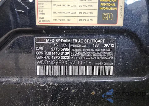 2013 Mercedes-Benz S 550 4Matic z USA, uszkodzony, nr VIN WDDNG9EBXDA511706